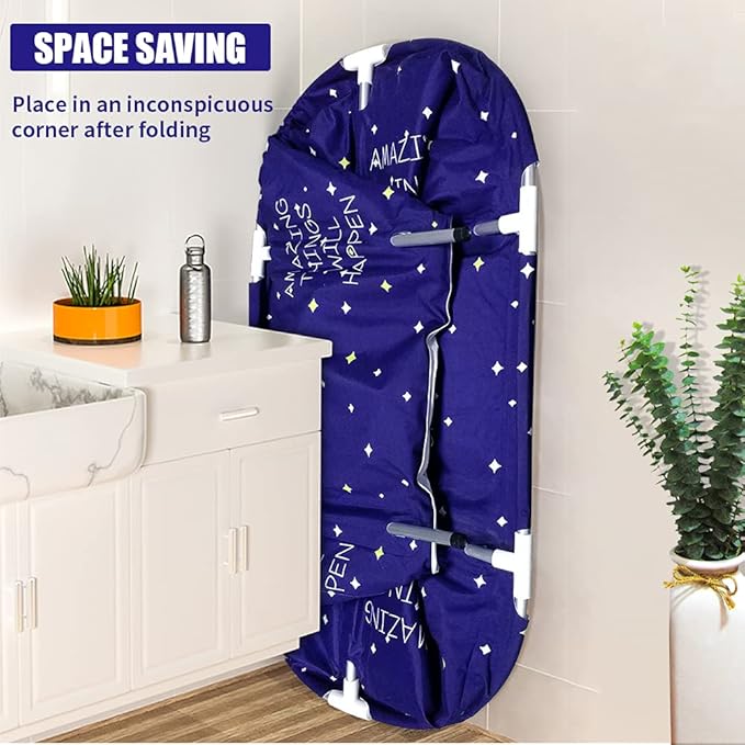 BESTHLS Portable Bathtub for Adult, Foldable Bathtub Portable Soaking Bath Tub,Eco-Friendly Bathing Tub for Shower Stall (Large Blue Sky)