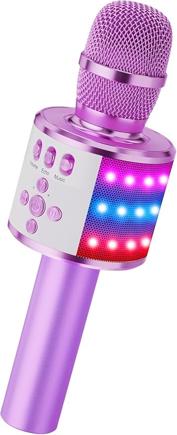 BONAOK Karaoke Microphone for Kids & Adults - Bluetooth Microphones Singing Mic with Disco Lights, Echo Effect, Built-in Speaker Portable Karaoke Player for Party Travel Gifts Q78(Light Purple)