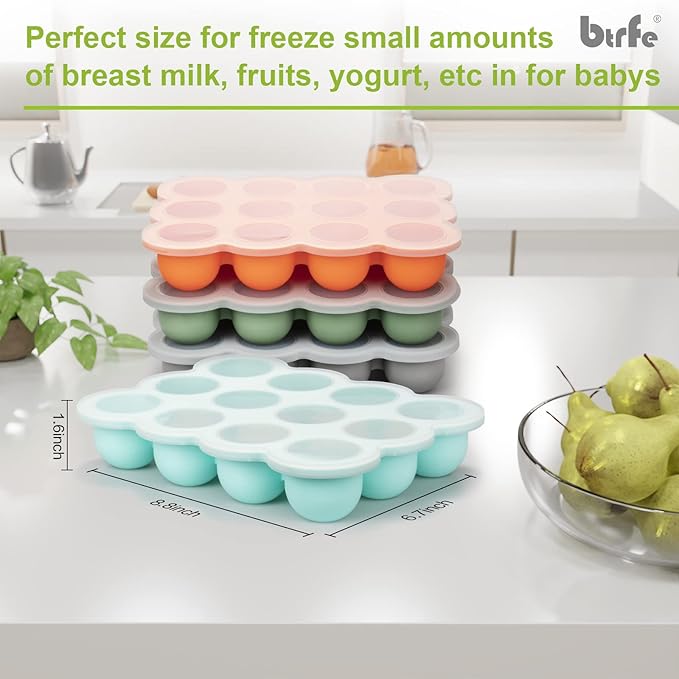 Baby Food Storage Container - 1.5oz x 12 Pods Silicone Freezer Tray with Lid for Homemade Baby Food, Fruit Purees, Vegetable & Breast Milk (Grey)
