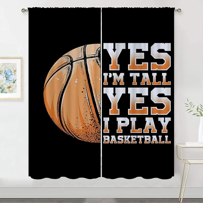 Basketball Blackout Curtains for Boy Girl Room Darkening Decor,Sport Theme Motto Dark Background Bedroom Living Room Home Rod Pocket Thermal Insulated Window Curtain/Drapes Panel,72x63 Inch…