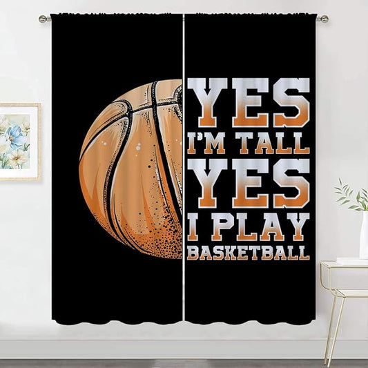 Basketball Blackout Curtains for Boy Girl Room Darkening Decor,Sport Theme Motto Dark Background Bedroom Living Room Home Rod Pocket Thermal Insulated Window Curtain/Drapes Panel,55x63 Inch…