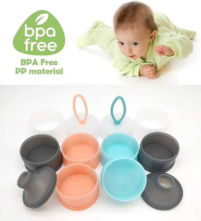 Baby Formula Dispenser, Portable Milk Powder Dispenser Container, Baby Feeding Travel Storage Container, Non-Spill Stackable Baby Snack Storage Container, BPA Free, 4 Compartments, 2 Packs