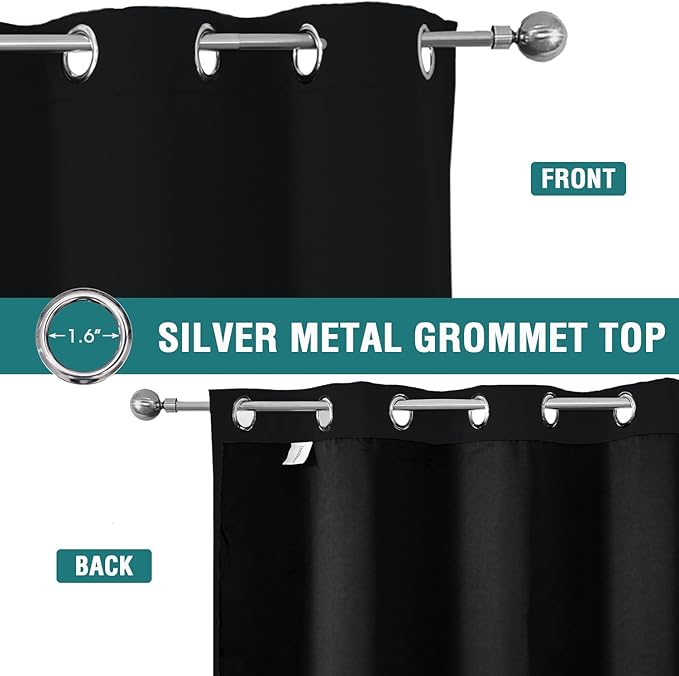 ChrisDowa 100% Blackout Curtains for Bedroom with Black Liner, 2 Thick Layers Total Blackout Thermal Insulated Grommet Window Curtains 2 Panels Set (Black, 52 x 84 Inch)