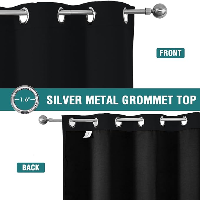 ChrisDowa 100% Blackout Curtains 102 inch Long for Bedroom with Black Liner, 2 Thick Layers Total Blackout Thermal Insulated Grommet Window Curtains 2 Panels Set (Black, 52 x 102 Inch)