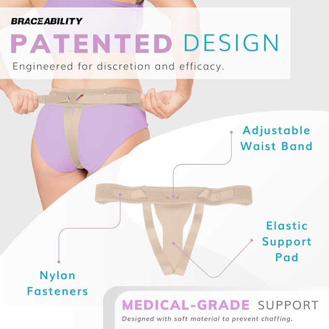 BraceAbility Pelvic Pro Support Belt - Patented, Original Prolapsed Uterus Brace for Women Treating Dropped Bladder, Uterine Prolapse, Vulvar Varicosities, Postpartum, Symphysis Pubis Dysfunction (L)