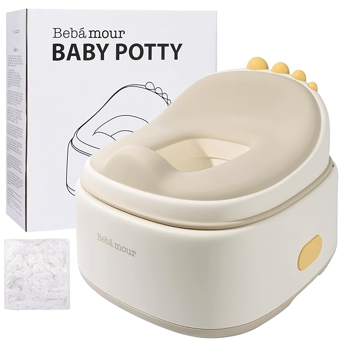 Bebamour Toddler Potty Training Toilet 3 in 1 Versatile Toilet Seat & Step Stool & Potty Chair Portable Potty Trainer for Boys & Girls with with 100 Pack Trash Bags (Dinosaur Coffee)