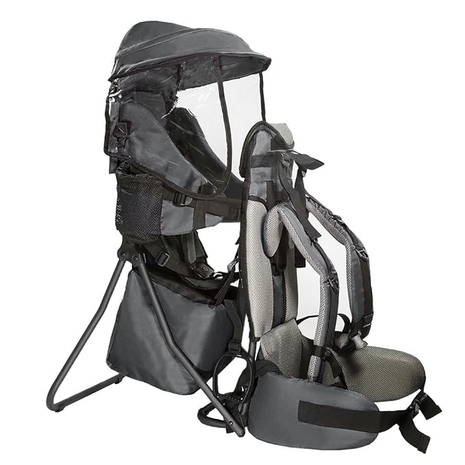 ClevrPlus Cross Country Baby Backpack Carrier, Grey, Toddler Hiking Backpack with Comfortable Seat, Adjustable Straps & Belt, Foldable Frame Lightweight Large Capacity Child Carrier for Outdoor