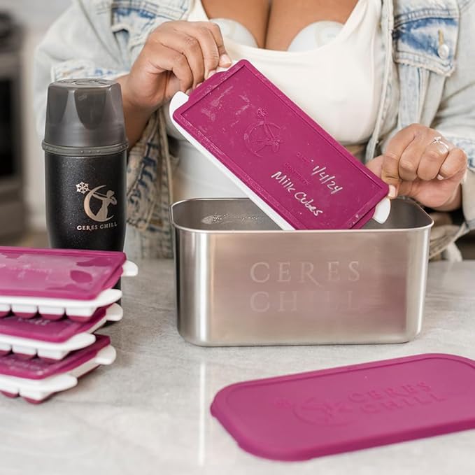 CERES CHILL The Milkstache Luxe Reusable Breastmilk Freezer Storage Container - 1/2 Ounce Cubes fit Any Baby Bottle, Freezing Pumped Milk has Never Been Easier (Stainless Steel), 1 Count