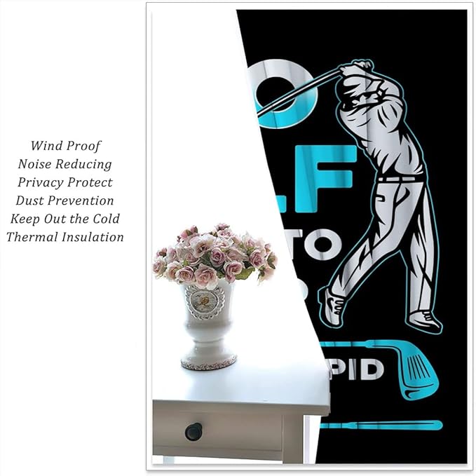 Golf Blackout Curtains for Boy Girl Room Darkening Decor,Sports Themed Golfers and Cars Bedroom Living Room Home Rod Pocket Thermal Insulated Window Curtain/Drapes Panel,84x84 Inch…