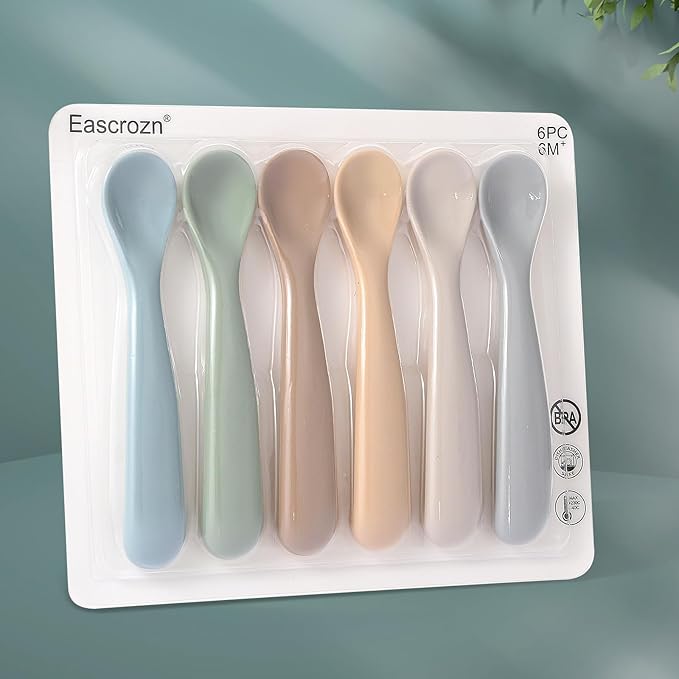 Baby Spoons, 6 Pack First Stage Silicone Feeding Spoons, Soft Tip Feeding Baby Utensils, Baby Led Weaning Supplies Training Spoons, Dishwasher and Boil Safe