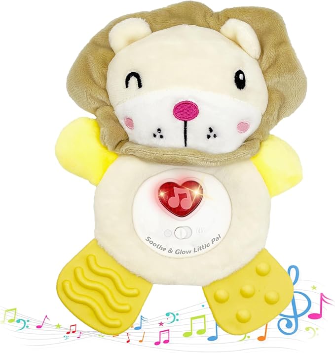 Baby Musical Activity Soft Toys with Sound & Light, Sensory Toys for Infant Developmental with Teether, Rattle and Textures, Soft Plush Toy for Newborn Gift 6 to 12 Months (Lion)