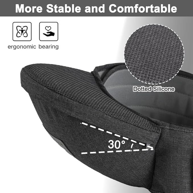 Baby Hip Carrier, Hip Seat Baby Carrierwith Adjustable Waistband, Ergonomic No-Slipped Seat, Breathable Materials for Newborns to Toddlers（Black