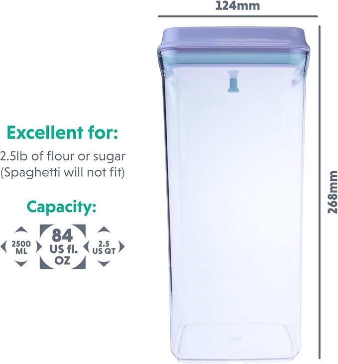 BopTop (1pc - 2500ml) Airtight Food Storage Container – Mechanical Silicone Seal Canister - BPA-Free - 2.5Qt