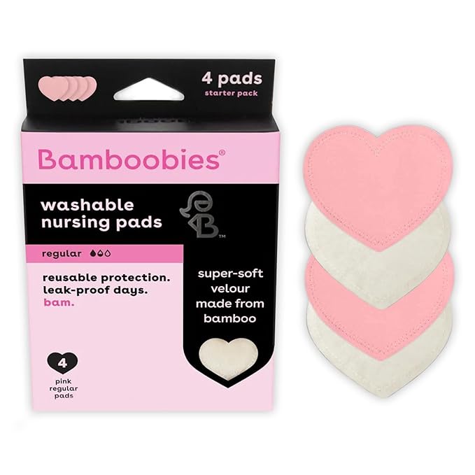 Bamboobies Nursing Pads, Reusable and Washable for Daily Use, Leak-Proof Pads for Breastfeeding, 4 Pads