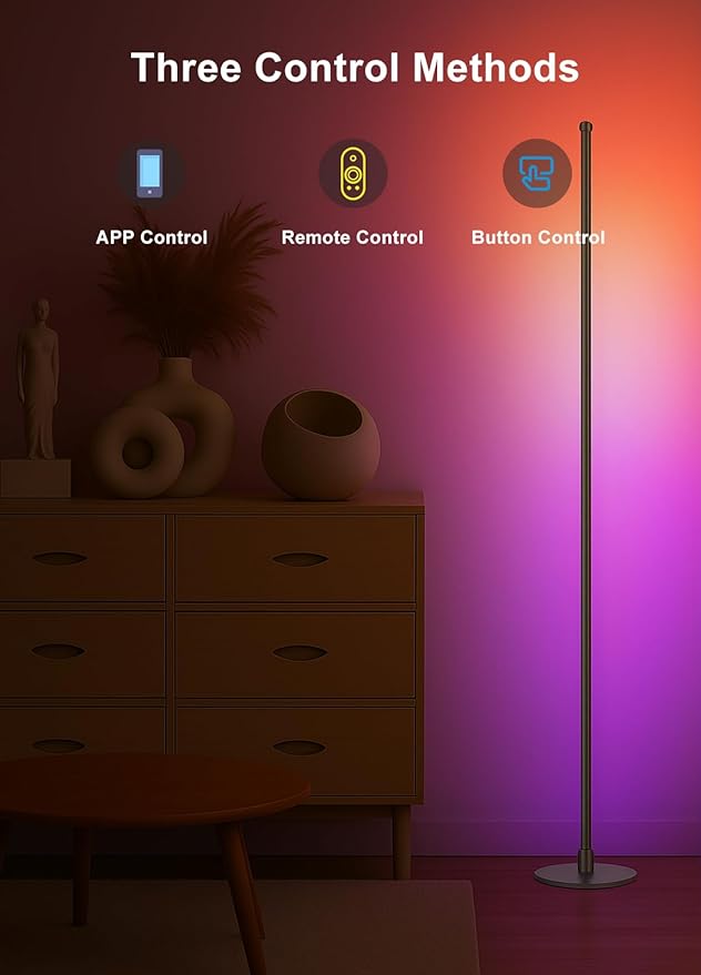 Corner Floor Lamp, Smart RGBICW LED Corner Lamp with App and Remote Control, 16 Million DIY Colors, Music Sync, Modern LED Floor Lamp for Living Rooms, Bedrooms, and Gaming Rooms