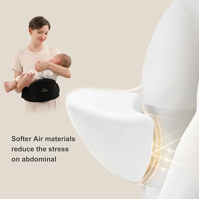 Bebamour Baby Carrier with Hip Seat,All-Position Breathable Mesh Hip Seat & Carrier 0-36Months with Head Hood, 3 PCS Teething Pads, Waist Extender,Storage Bag & Pacifier Case(Black)