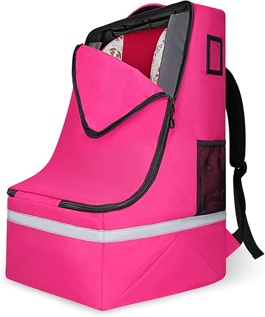 Car Seat Travel Bag for Airplane,Infant Seat Travel Bag with Shoulder Strap,Padded Car Seats Backpack with Reflective Stripes,Large Carseat Carrier Bag Travel Car Seat Cover,Pink
