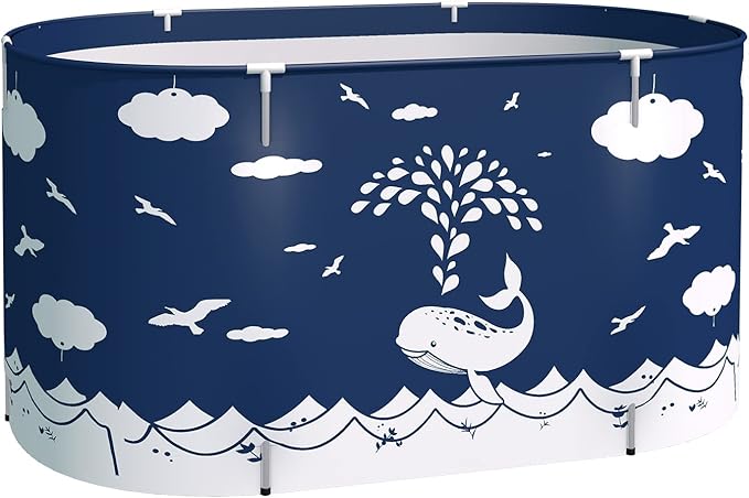 BESTHLS Foldable Bathtub Portable Soaking Bath Tub,Eco-Friendly Bathing Tub for Shower Stall (Large, Blue Whale)