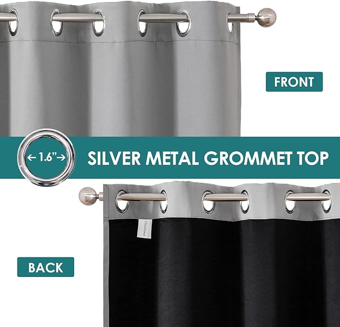 ChrisDowa 100% Blackout Curtains for Bedroom with Black Liner, 2 Thick Layers Total Blackout Thermal Insulated Grommet Small Window Curtains 54 Inch Length 2 Panels Set (Light Grey, 42 x 54 Inch)