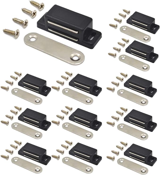 Cabinet Magnet Latch - Best for Cabinet Doors, Cupboards, Drawers and Shutters - Cabinet Magnetic Latch Easy Install - Magnetic Cabinet Catch Screws Included - Set of 12 (Black)…
