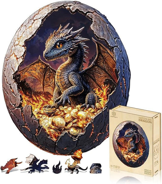 Jigfoxy Wooden Puzzle for Adults, Hatchling Dragon Wooden Jigsaw Puzzles for Adults, Unique Animal Shape Wood Cut Puzzles for Family Friend Puzzle Lovers(S-8.4 * 6.9in-111pcs)