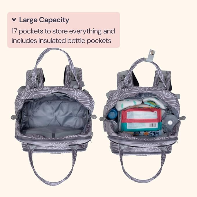 BabbleRoo Diaper Bag Backpack - Baby Essentials, Travel Essentials Baby Bag with Changing Pad, Stroller Straps & Pacifier Case - Unisex, Gray Swirls