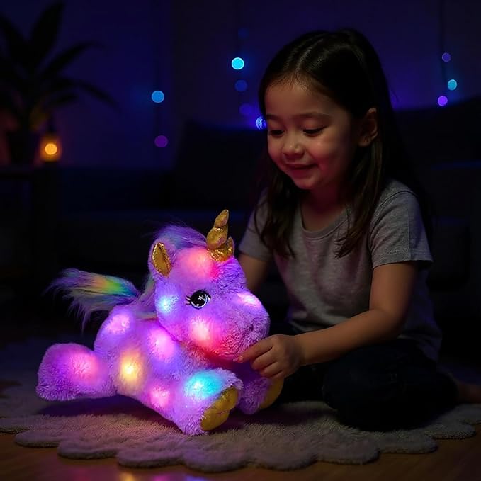 Cuteoy Glowing LED Light-up Purple Unicorn Nightlight Toys Musical Plush Stuffed Animal Singing Lullabies Birthday Christmas Plushies Gifts for Kids Boys Girls,13"