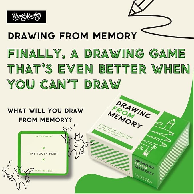 Brass Monkey Drawing from Memory - Social Party Game with 300+ Game Card Prompts for Drawing from Memory