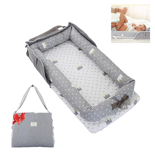 Baby Lounger for Newborn Portable Bag,Baby Lounger Play Mat for Awake-Time,Newborn Babies Essentials Gifts 0-24 Months Home Travel(Crown Grey)