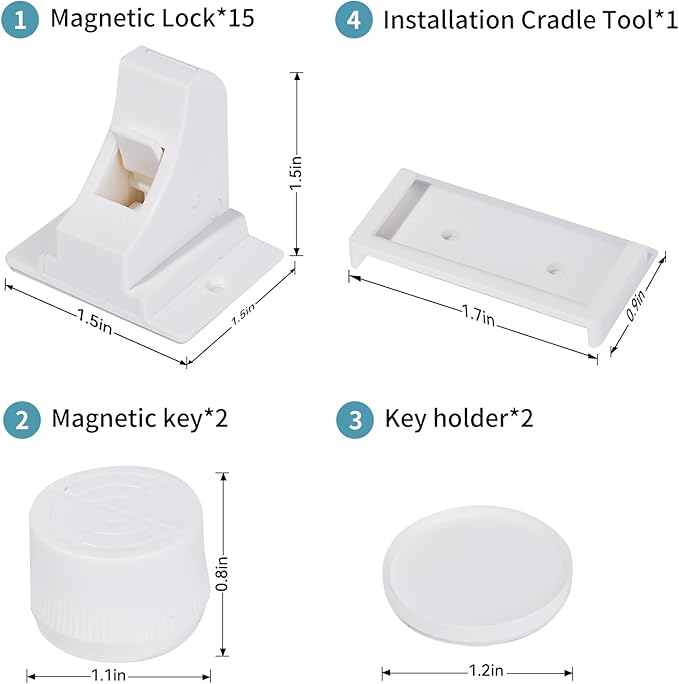 15 Pack Magnetic Cabinet Locks Baby Proofing - Safeasy Child Safety Latches for Cabinets, Drawers & Cupboards - Quick-Adhesive Installation (15 Locks + 2 Keys)