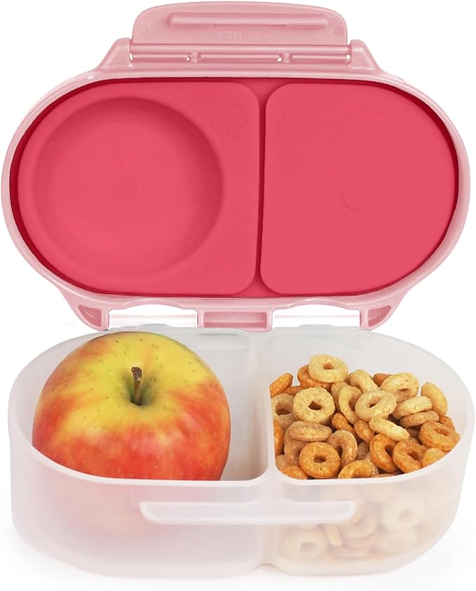 b.box Snack Box for Kids & Toddlers: 2 Compartment Snack Containers, Mini Bento Box, Lunch Box. Leak Proof, BPA free, Dishwasher safe. School Supplies. Ages 4 months+ (Flamingo Fizz, 12oz capacity)