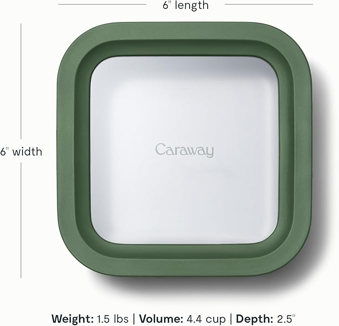 Caraway Glass Food Storage, 4.4 Cup - Ceramic Coated, Non-Toxic, Non-Stick Lunch Box With Glass Lids - Easy to Store, Dishwasher, Oven, & Microwave Safe - Sage
