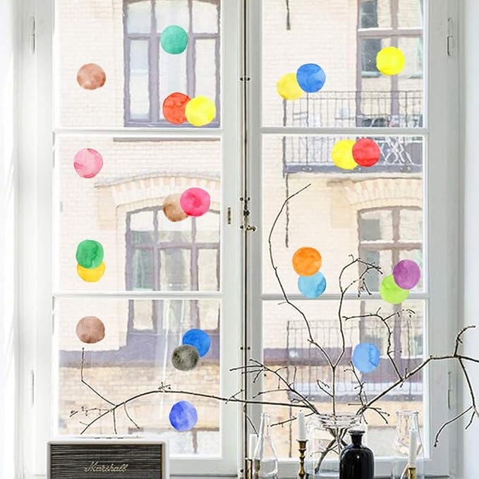 Colorful Polka Dot Wall Decals Watercolor Dots Wall Sticker for Kids Baby Girls Teens and Nursery Room (12 Sheets)