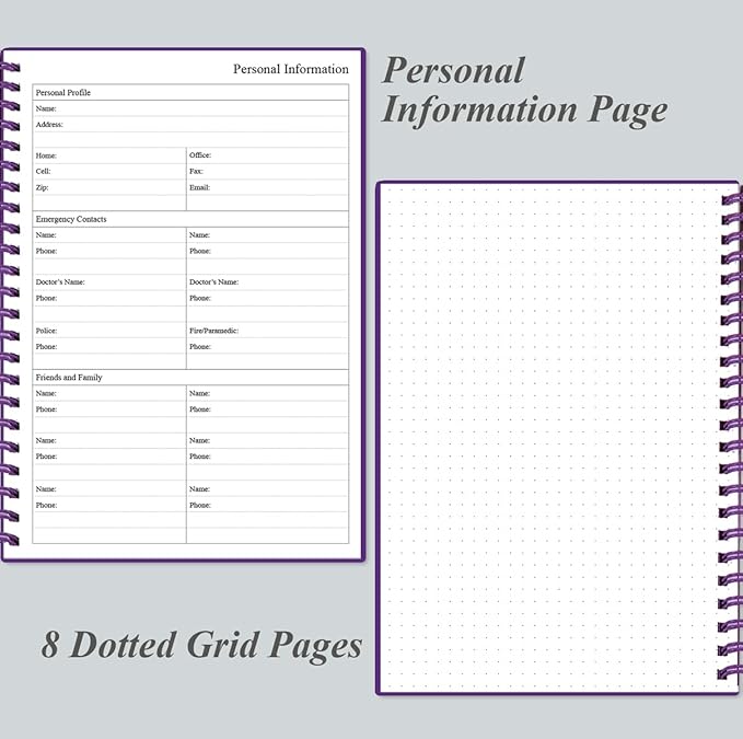 Daily Planner Undated - A5 To Do List Notebook Hourly Schedules, Spiral Appointment Planner for Women and Men, PVC Hardcover, Inner Pocket, Elastic Closure, 5.8" x 8.3", Purple