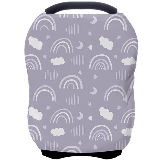 Car Seat Covers for Babies - Multi- use Nursing Carseat Canopy, Breastfeeding Covers, Baby Shower Gifts for Boys and Girls (Grey Rainbow)