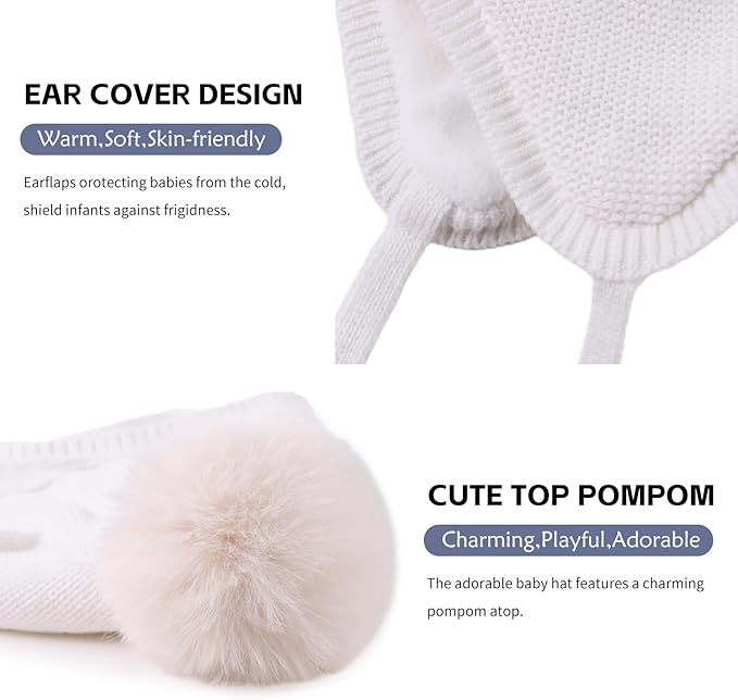 Basic Winter Baby Beanie Gloves Boys Girls Knitted Hat Pompom Kids Earflap Hats Warm Infant Toddler Beanie Mittens Set