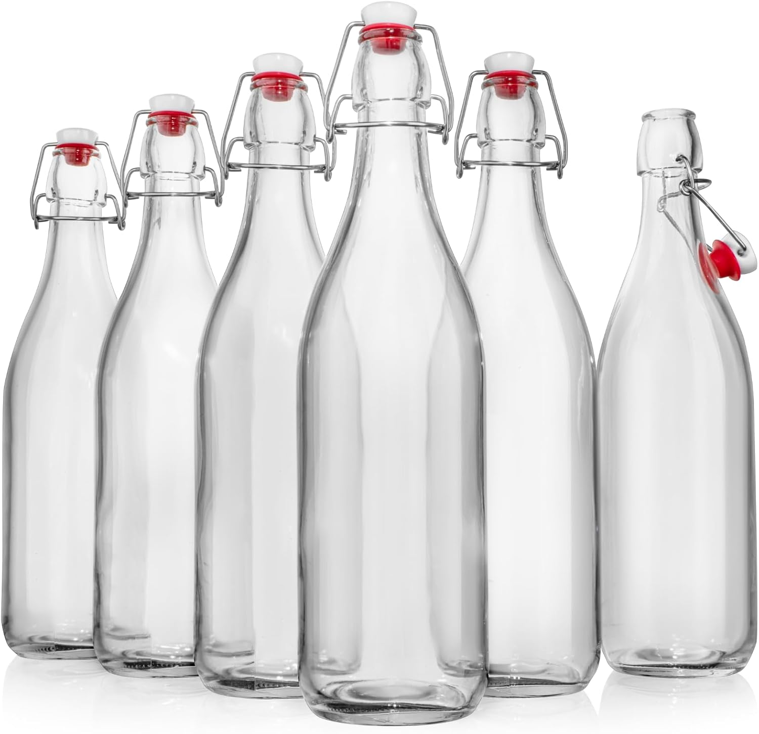 WILLDAN Swing Top Glass Bottles [1 Liter / 33 fl. oz.] [Pack of 6] Flip Top Brewing Bottle w/Leak Proof Stopper Lids for Fermentation, Kombucha, Mead, Vinegar, Beer, Kefir, Wine, Water, Soda