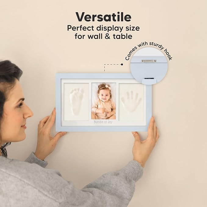 Baby Hand and Footprint Kit - Clay Handprint Keepsake Frame, Newborn Nursery Picture Frame, Personalized New Mom Gifts for Baby Shower & Registry (Mist Blue)