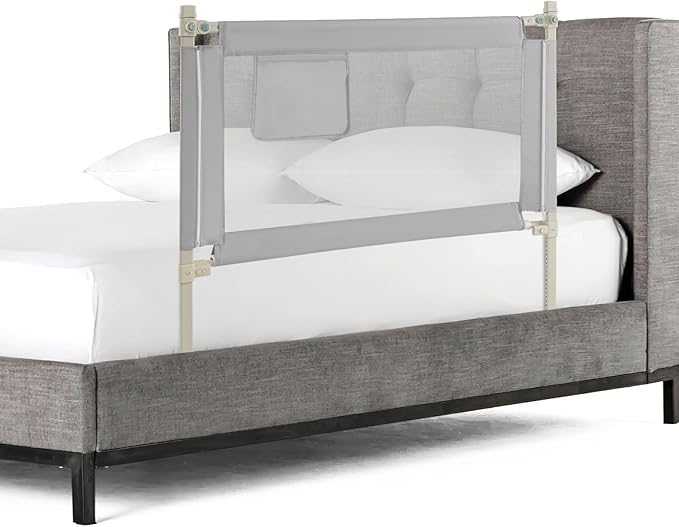 BABY JOY Bed Rail for Toddlers, 47''Long, Height Adjustable & Foldable Baby Bed Rail Guard w/Storage Pocket & Double Safety Child Lock for Kids Twin Double Full Size Queen King Mattress (Grey)