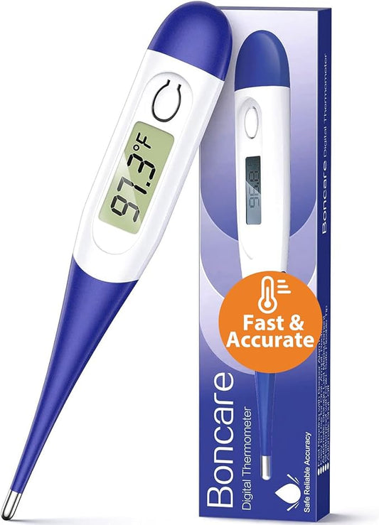 Boncare 10 Seconds Digital Thermometer for Adults and Kids - Accurate & Safe Rectal Thermometer for Baby with Fever Alarm, Oral Thermometer FSA HSA Eligible (Dark Blue)