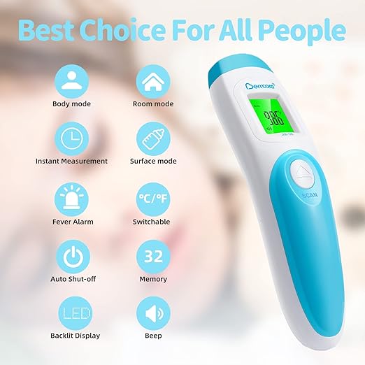 Berrcom Non Contact Forehead Thermometer Digital 3 in 1 Contactless Infrared Thermometer for Babies Adults Objects and Space Instant Measuring Time Memory Function