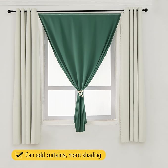 Blackout Curtains for Bedroom Stick On Curtains Window Shades Pull Down Blackout Window Cover No Drillng Self Adhesive Curtains No Rod Small Curtain, 35" W X 71" L, Dark Green, 1 Panel