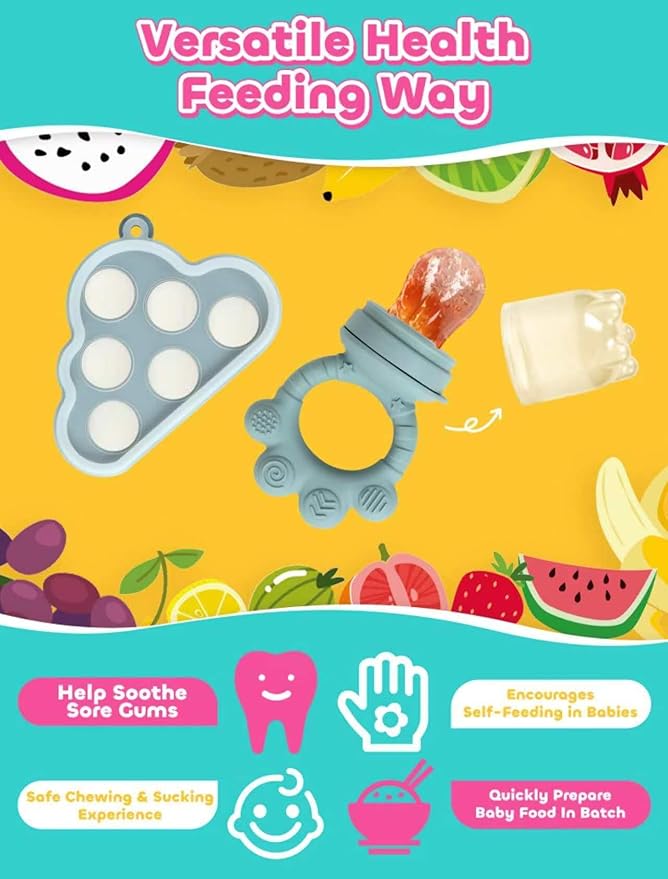 Baby Breastmilk Popsicle Molds & Fruit Food Feeder Pacifier, Silicone Baby Food Storage Containers, Baby Popsicle Molds Teething for Toddler Teething & Infant Self Feeding (Blue)