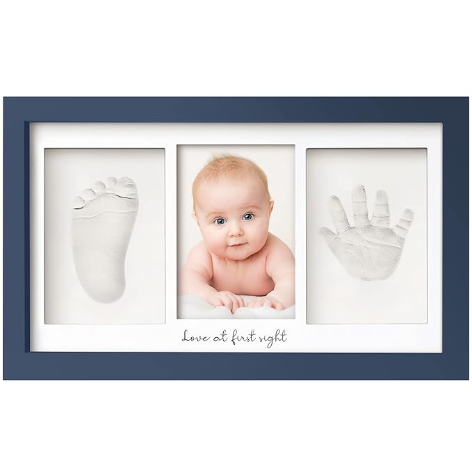 Baby Hand and Footprint Kit - Clay Handprint Keepsake Frame, Newborn Nursery Picture Frame, Personalized New Mom Gifts for Baby Shower & Registry (Midnight Blue)