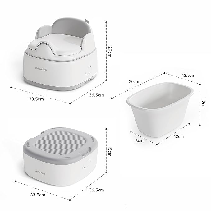 Bebamour Potty Training Toilet 3 in 1 Multi-Functional Potty Seat Detachable Baby Potty Step Stool Anti-Slip Stable Potty Training Toilet with 100 Pack Trash Bags for Baby Toddler Kids(Grey)