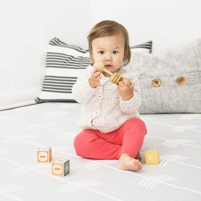 Baby Care Play Mat (Medium, Nordic Trails - Morning Fog Arrows) 73’’ x 49’’ Original One-Piece Reversible Rollable Waterproof Play Mat for Infants, Babies, Toddler, and Kids