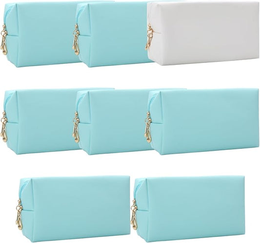 Bridesmaid Proposal Gifts Letter Cosmetic makeup bag bulk for Wedding Party Favors Bachelorette party decorations Toiletry Organizer Bag Makeup Case Gift (8, White&Blue)