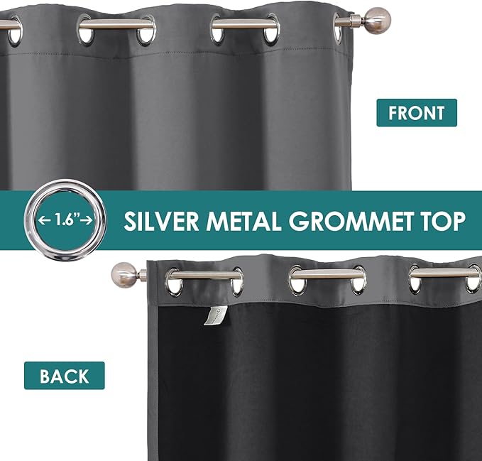 ChrisDowa 100% Blackout Curtains for Bedroom with Black Liner, 2 Thick Layers Total Blackout Thermal Insulated Grommet Small Window Curtains 2 Panels Set (Grey, 42 x 54 Inch)