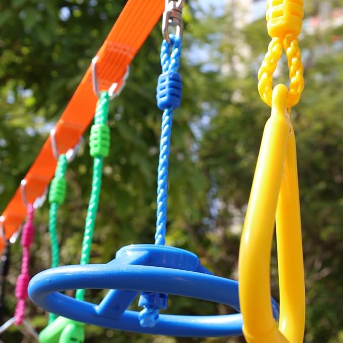 2-Pack Ninja Wheel Obstacle for Kids - 360° Rotatable Swing Monkey Wheel for Ninja Warrior Obstacle Course for Kids Ninja Warrior Slackline Kits - Blue, Yellow Color in Set