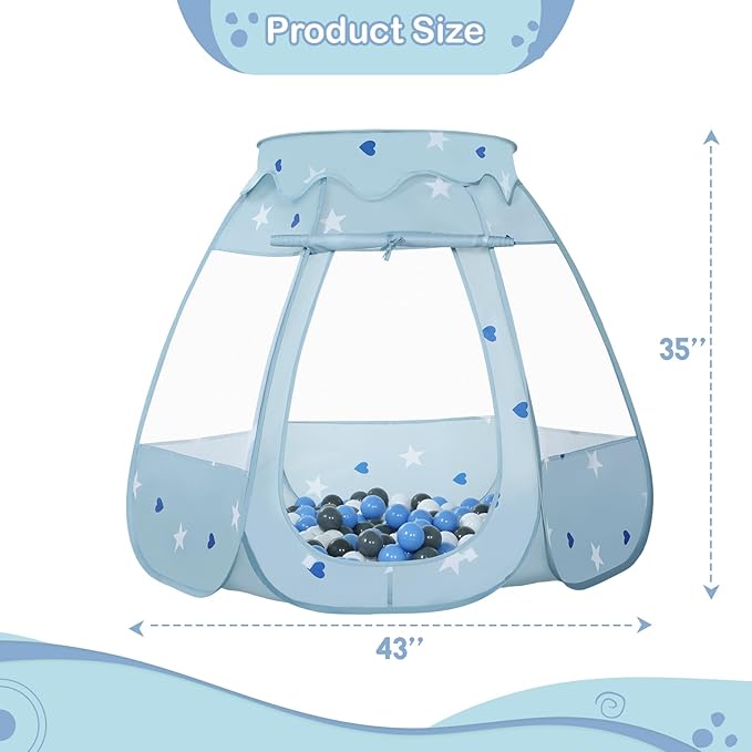 Baby Ball Pit for Toddler with 50 Balls, Kids Pop Up Play Tent for Girls, Princess Toys Gifts for Children Indoor & Outdoor Playhouse (Greyish-Blue: Gray/White/Babyblue, 109x90cm/50 Balls)
